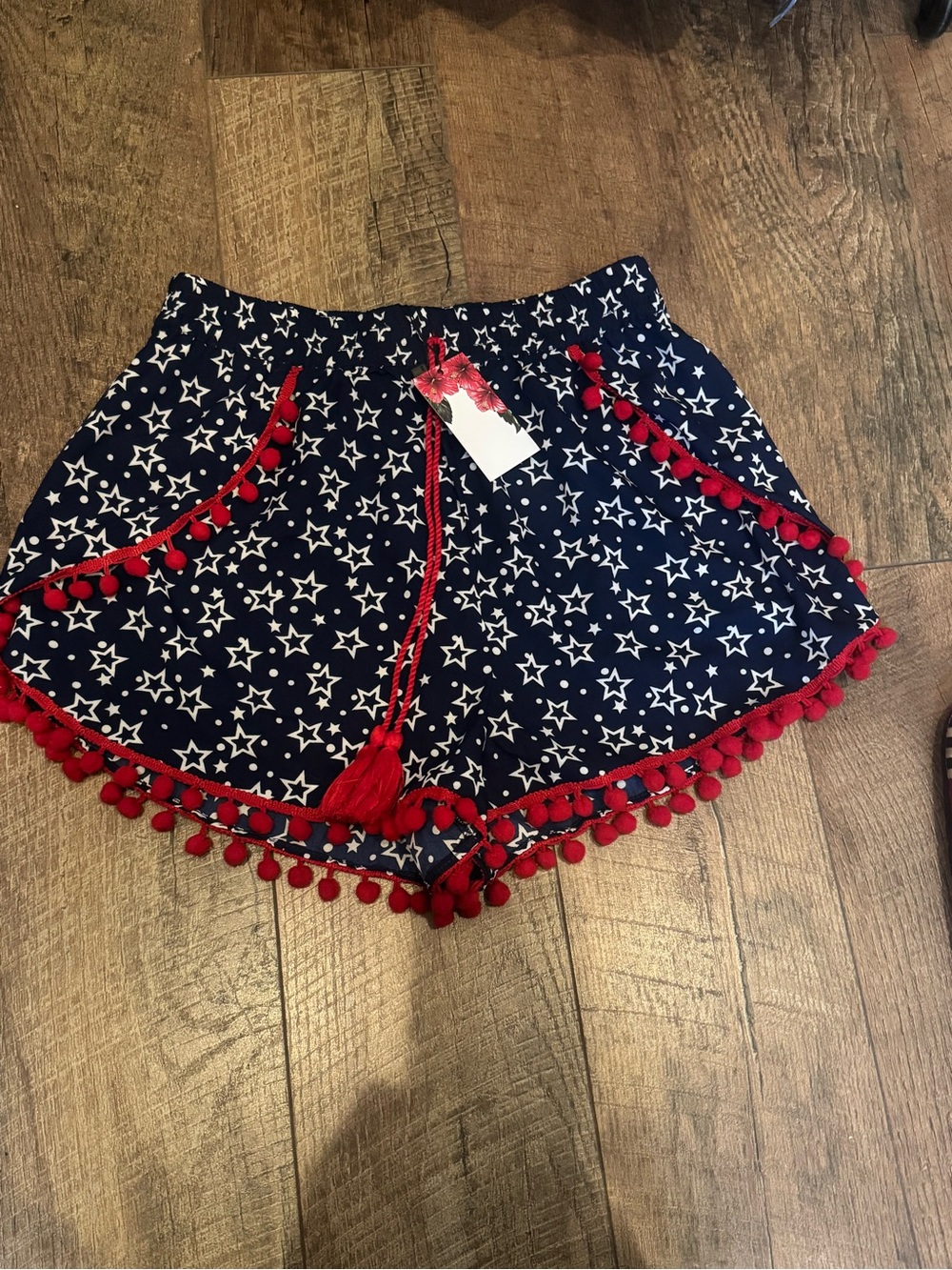 Boutique NWT Star Print Pom Pom Shorts / July 4th World Cup / Size Small - Picture 3 of 5